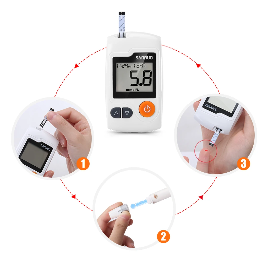 Günstig Sannuo Yizhun GA 3 Glucometer diabetes Blut Glucose meter medizinische blut glucose teststreifen blut lanzette nadeln sinocare test