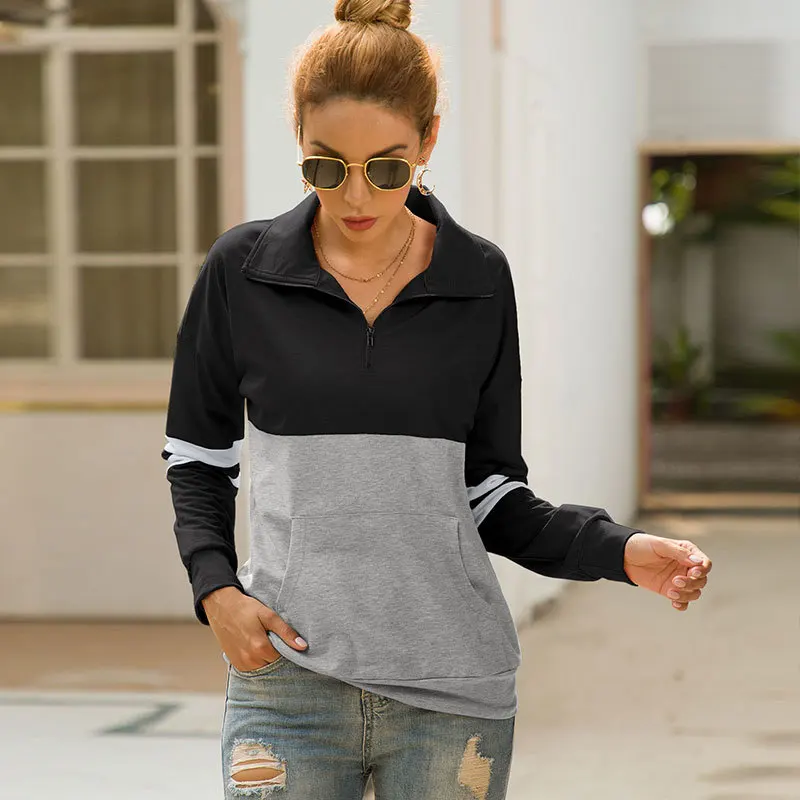Лоскутная цветная Толстовка женские толстовки осень Sudadera Mujer пуловер толстовка с отложным воротником Sudadera Mujer Con Capucha