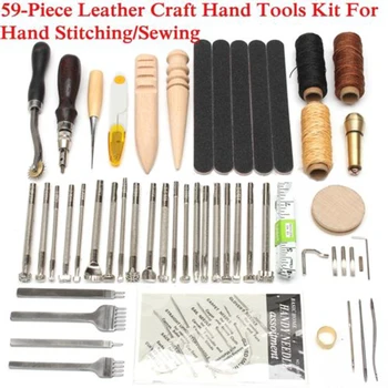 

59pcs Handheld Stamping Punch Tool Set Stitching Sewing Punch Carving Decorative Canvas Leather Craft Set