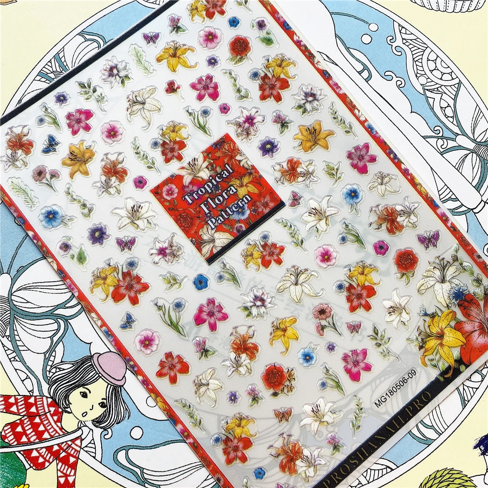 

MG180506-09 MG180506-12 Blooming lily flower Daisy Rose 3D Back glue Nail Art Stickers Decals Sliders Nail ornament decoration