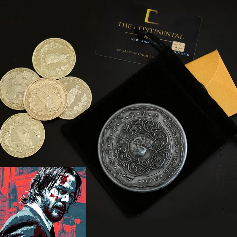 Movie John Wick Cosplay Prop Accessories Gold Coins With Continental Hotel Card Blood Oath Marker