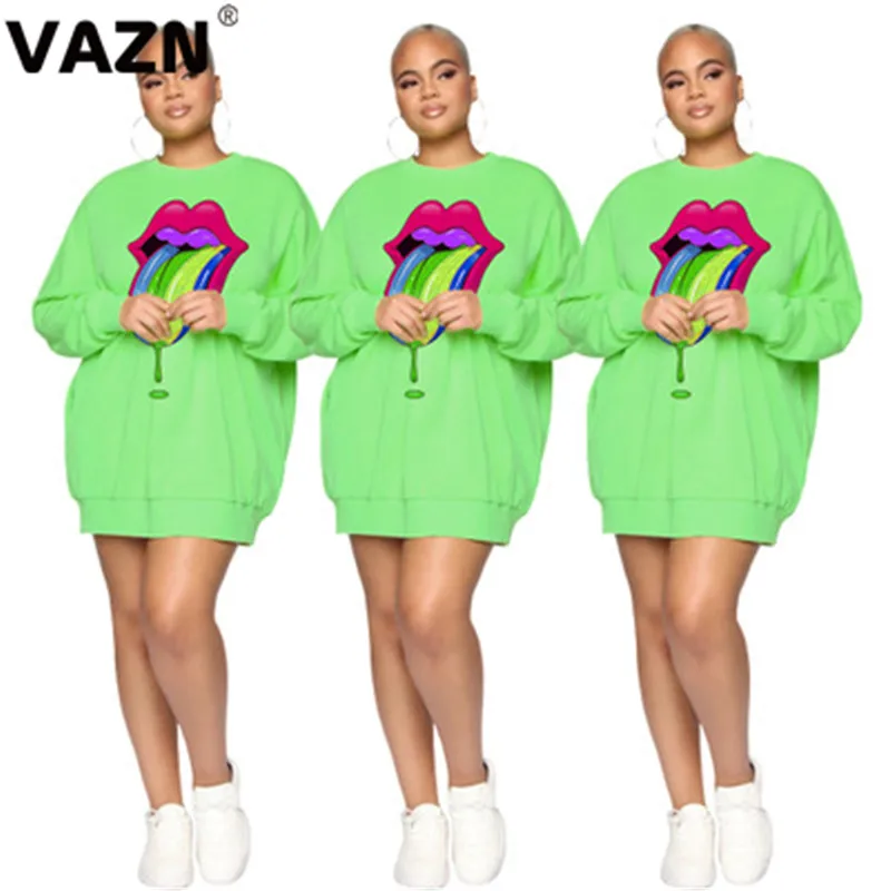 VAZN/L-6254, новинка, большие размеры, Осенние, зеленые, энергетические, повседневные, офисные, модные, с длинными рукавами, консервативные, женские толстовки с капюшоном