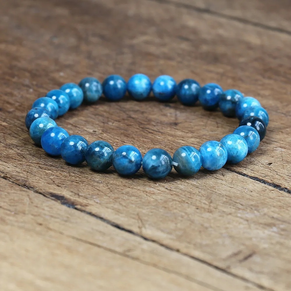 8mm Natural Stone Apatite Bracelet Handmade Jewelry Strand Charm Bracelet Yoga Healing Energy Bracelet