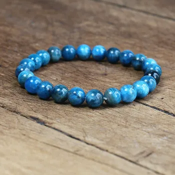 8mm Natural Stone Apatite Bracelet Handmade Jewelry Strand Charm Bracelet Yoga Healing Energy Bracelet