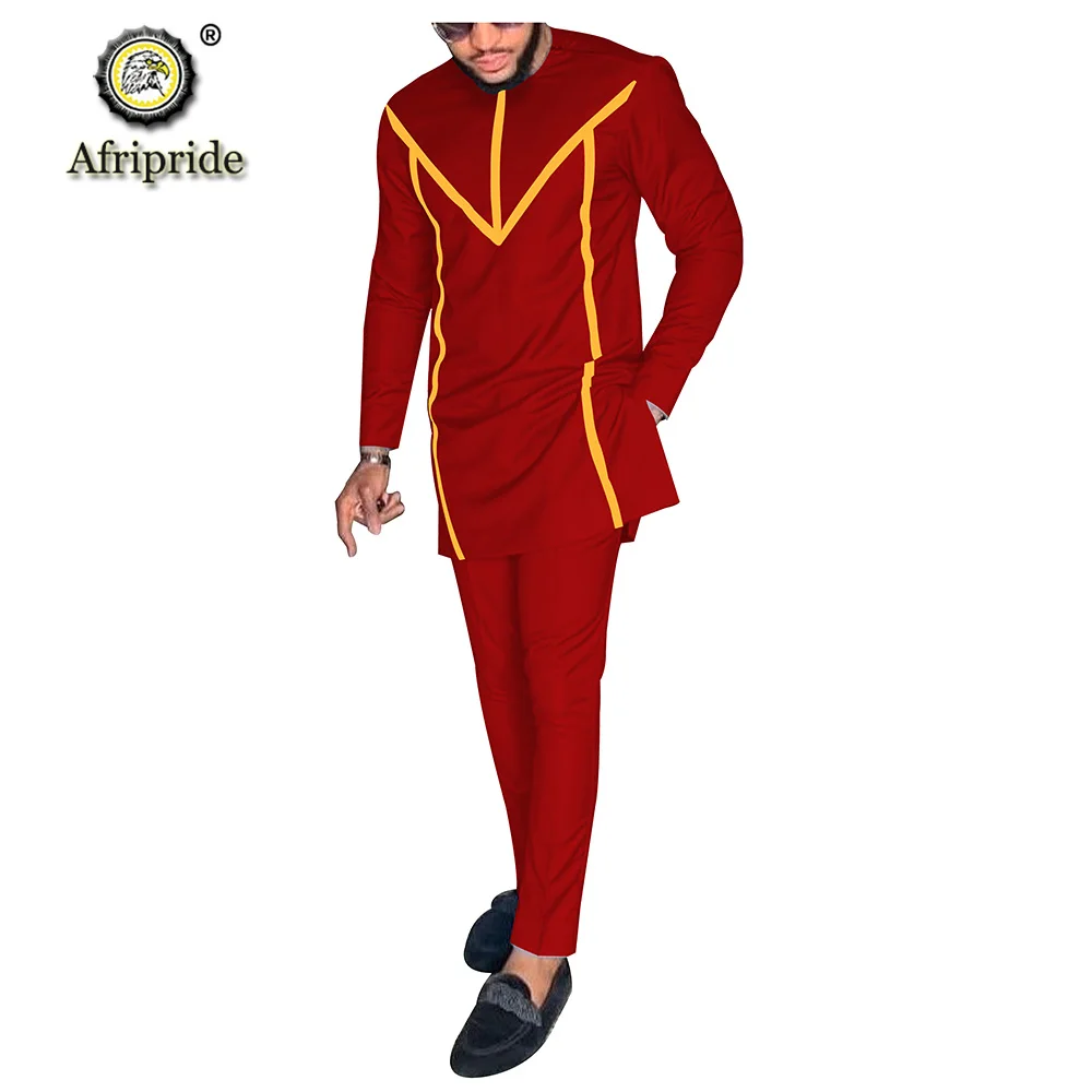 В африканском стиле Для мужчин Дашики наряды рубашка с длинными рукавами костюм брюки из Анкары размера плюс комплект одежды Блузка карманы AFRIPRIDE S1916032 - Цвет: 3-10