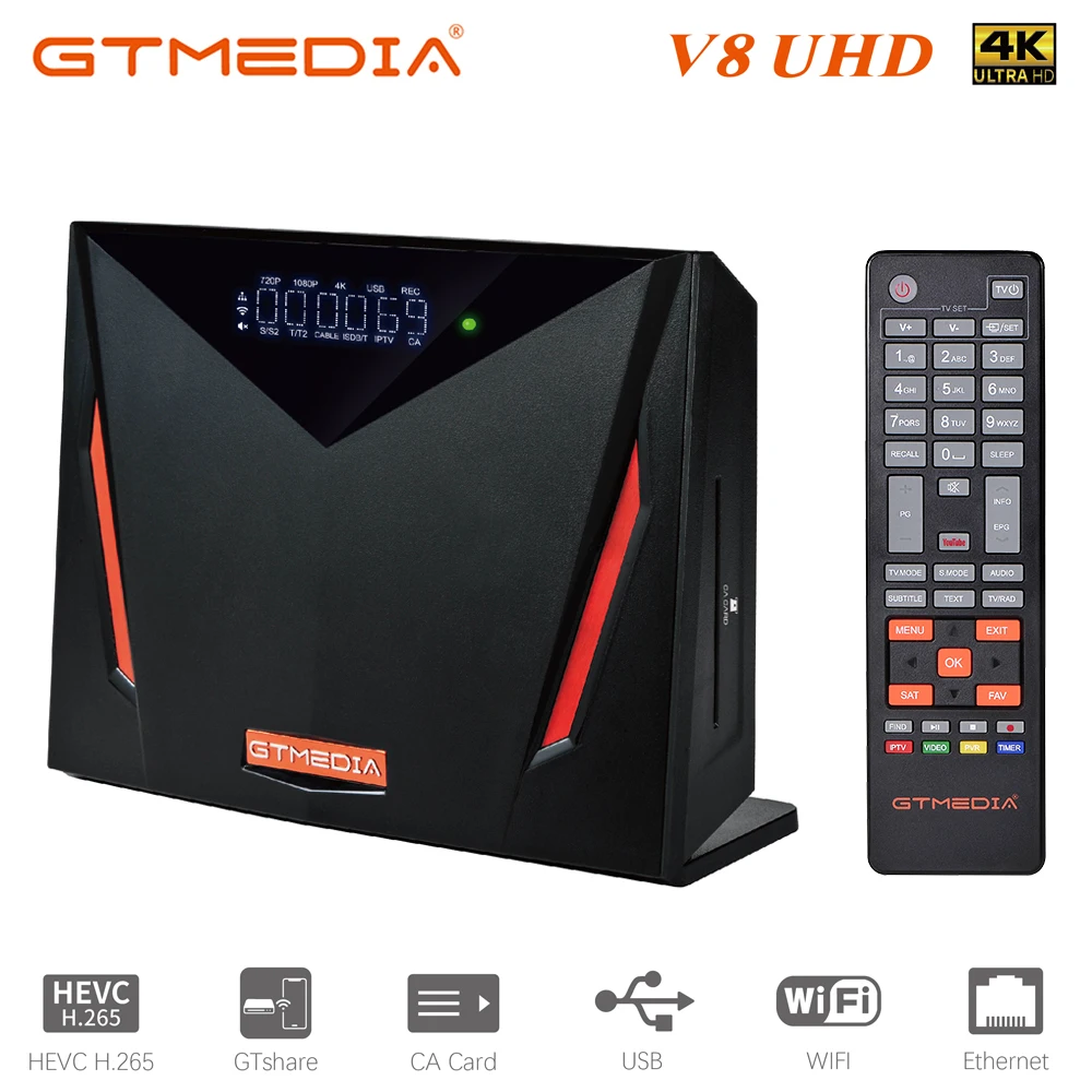 

GTmedia V8 UHD TV Satellite Receiver Combo DVB S2 T2 Cable ATSC-C ISDBT H.265 4K Ultra HD Built in WIFI GT Media Freesat