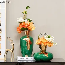 Позолоченная керамическая ваза Золотая текстура Цветочная композиция поддельные цветы сушеные цветы вазы цветочный горшок американский деревенский домашний декор