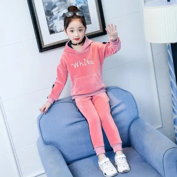 

Kids Clothes Set Teenage Girls Tracksuits Autumn 2pcs Children Hooded Tops+Pants Sport Suits For 3-13 year Girls Clothing Sets
