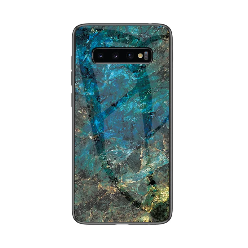 Чехол для телефона или samsung Galaxy S10 S10E S10 Lite S10 5G S10 S9 S8 Plus, мраморный защитный силиконовый чехол из закаленного стекла - Цвет: Emerald