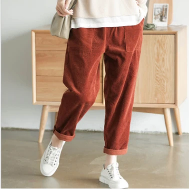 ladies elasticated waist corduroy trousers