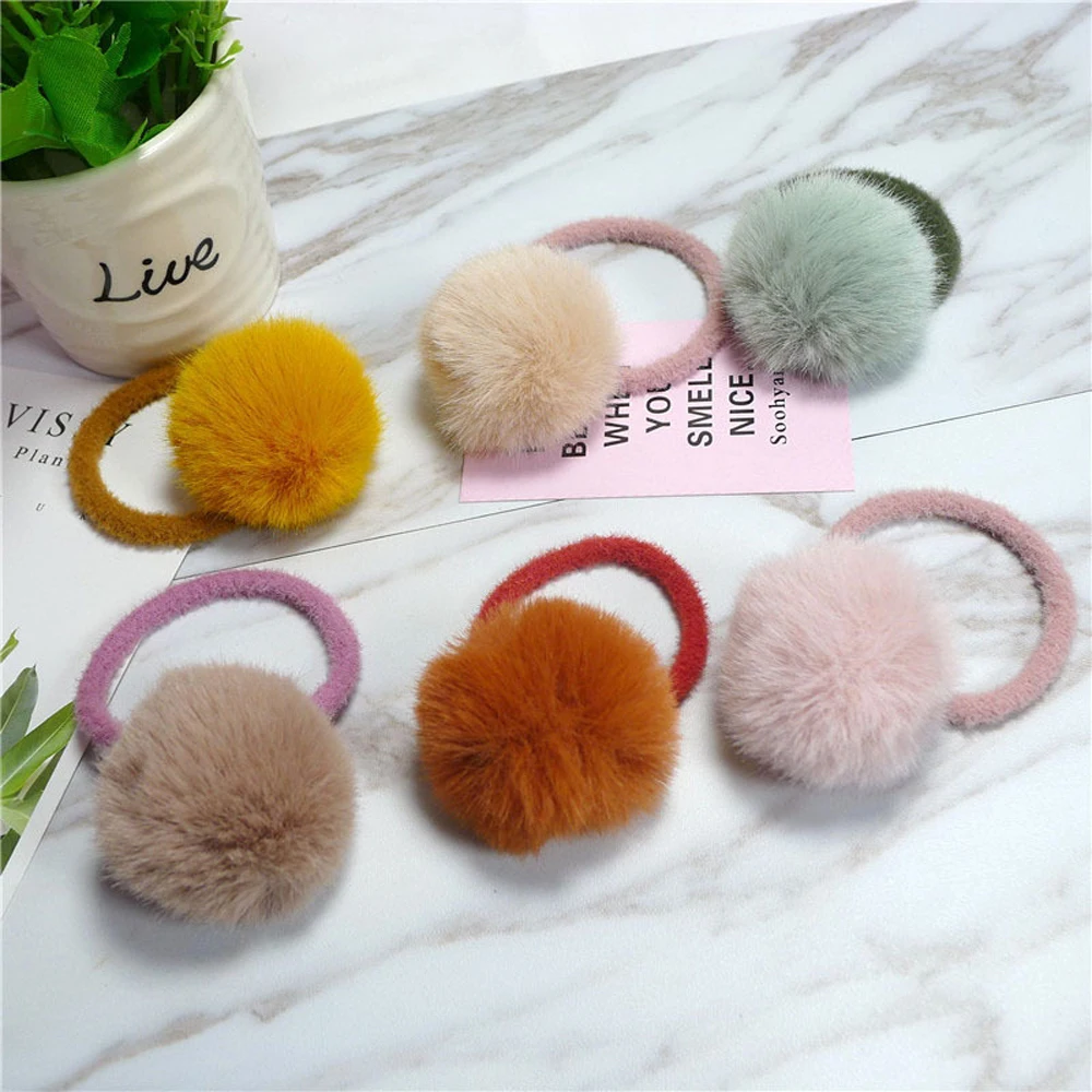 

New Fashion Cute Plush Ball Elastic Rope Hair Ring Female Girl Women Rubber Hair Bands Korean Headwear Children Hair Accessories