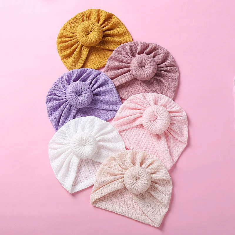 

14 PCS, Waffle Knit Newborn Round Knot Bow Baby Turban Headbands Toddlers Donut Beanie Hats Baby Caps For Girls Hair Accessories