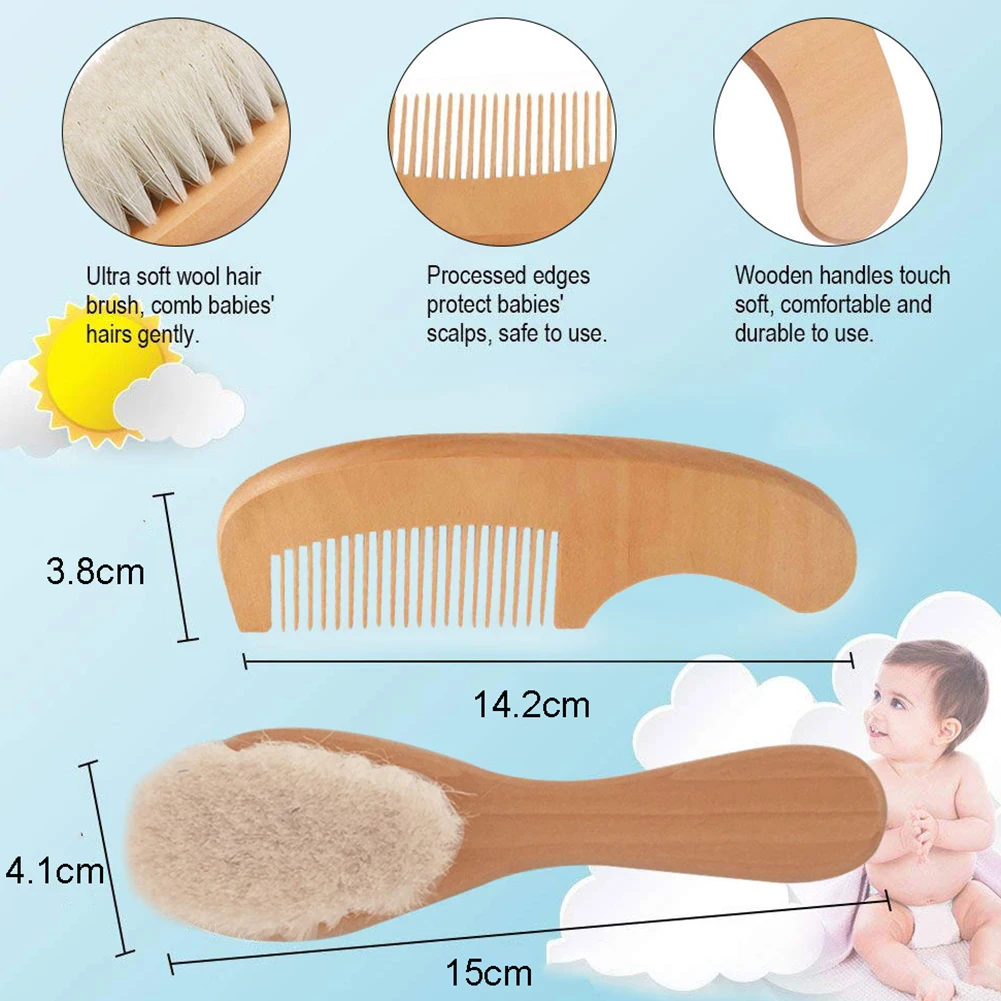 2Pcs Woolen Baby Hair Brush Comb Suit Newborn