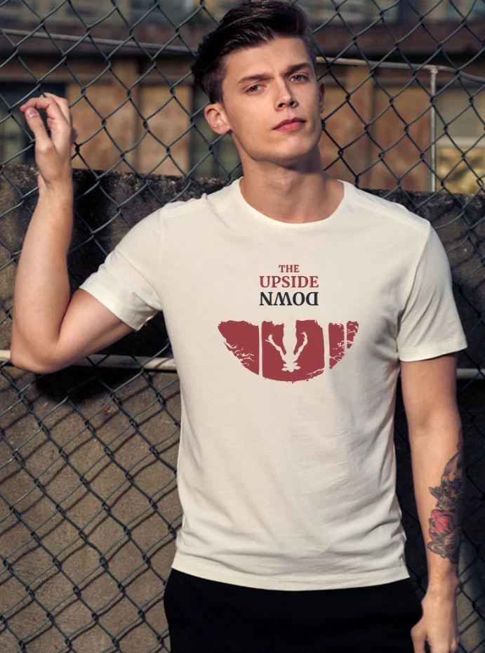 

Stranger Parallel Universe Things Upside Down T Shirt Men 2019 New White Casual Tshirt