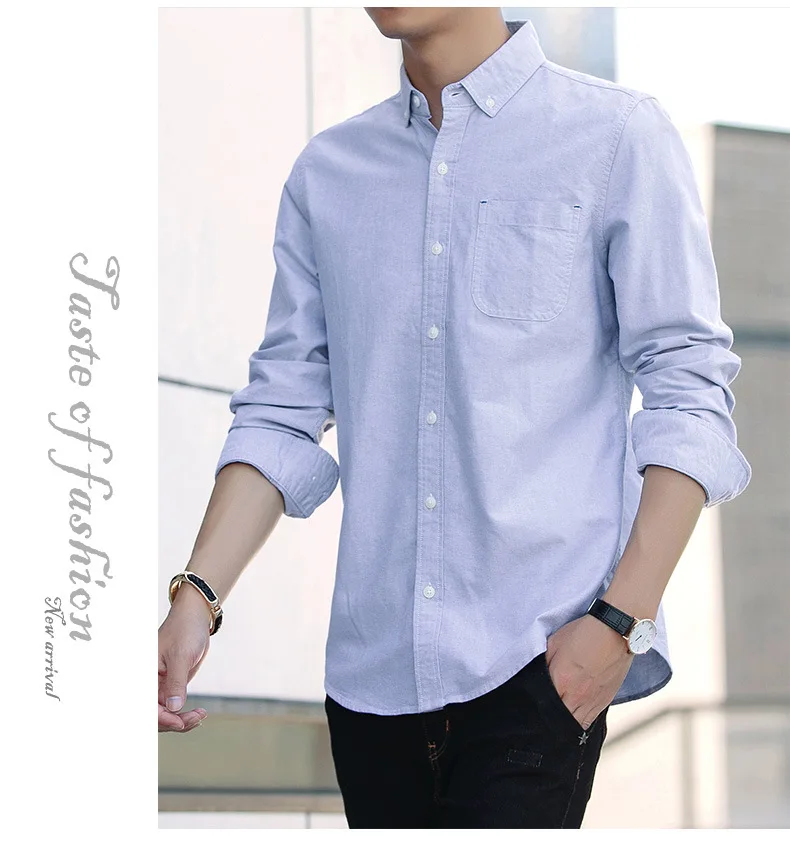 Осень 2019, Новая повседневная мужская одежда, хлопковая рубашка с длинными рукавами, Мужская модная Однотонная рубашка-Кардиган большого