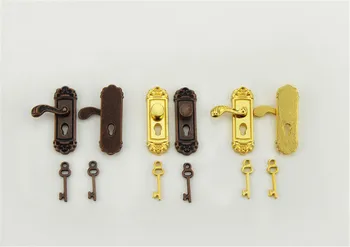 

Door Accessory Lock With Keys toy Doll house Miniature Brass Knobs Plate with Keyhole Keys Set