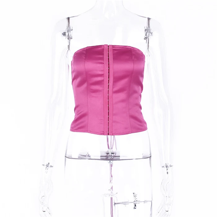 Облегающий Топ без бретелек с перекрещивающимся крестиком, жилет, бюстье, женские летние и осенние вечерние топы-трубы, корсет, бандо, укороченные топы - Цвет: Rose Red