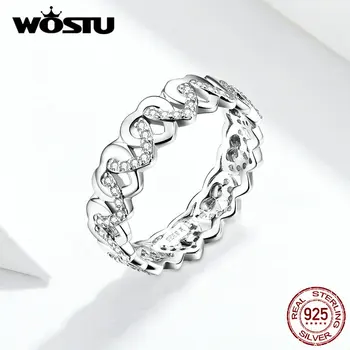 

WOSTU Authentic 925 Sterling Silver Rings Clear CZ Love Buckles Love Hollow Rings For Women 2019 Lucky Jewelry Gift FIR626