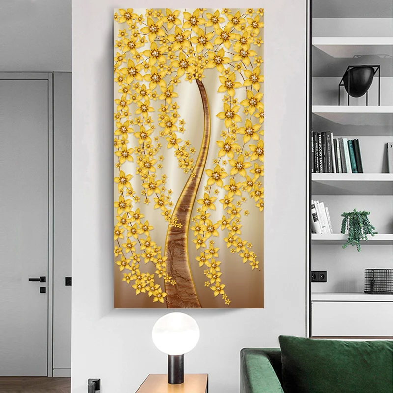 Скандинавские желтые цветочные клеи настенная живопись золотые растения Настенная картина для гостиной домашний декор современные плакаты и принты