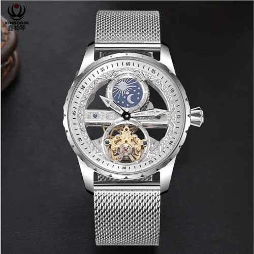 Полностью автоматический механизм полые мужские tourbillon из нержавеющей стали водонепроницаемые подарочные часы - Цвет: 8