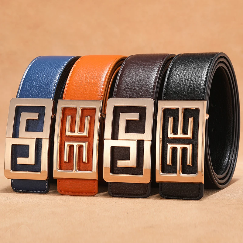

MIINGLILONG Economical Leather Belt Men New Style Male Off White Belt with Gold Buckle