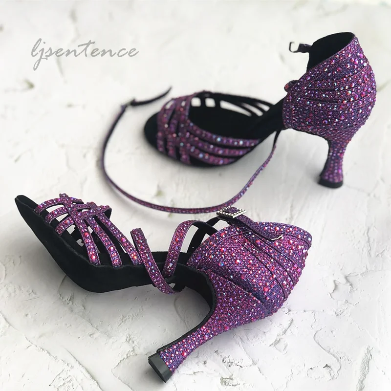 

Stylish Purple Latin Dance Shoes Sexy Shoes Woman Popular High Tango Salsa Paso doble cha-cha Rumba Jive Bachata Ballroom Heels