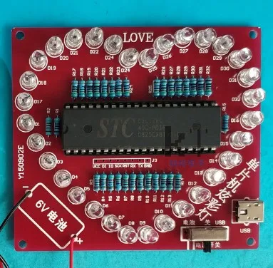 Heart-shaped Water Lamp Kit Single-chip Microcomputer Lantern Flashing Circulating | Инструменты