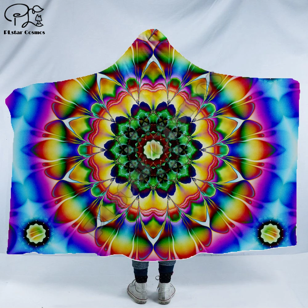 Cool Psychedelic Graffiti Character Hooded Blanket Adult colorful child Sherpa Fleece Wearable Blanket Microfiber Bedding c-008