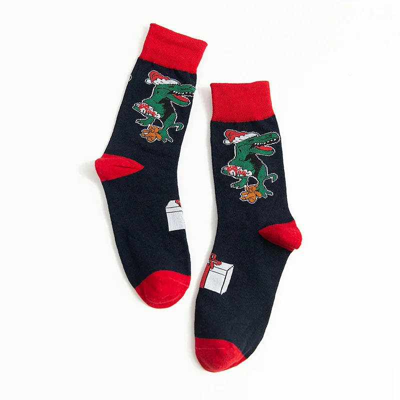 Уличная одежда для скейтборда с мультяшным животным Мопсом и лисой; Новинка; зимние женские хлопковые носки; теплые короткие носки для счастливых женщин и мужчин - Цвет: dinosaur red