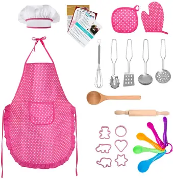 

Kids Chef Role Play Costume Set 22 PCS, Toddler Cooking and Baking Set with Apron, Chef Hat, Recipe Cards, Cooking Mitt