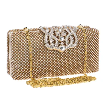 

Women Luxury Crystal Rhionestone Beaded Dot Pattern Clutch Purse Diamond-studded Evening Bag Party Flap Handbag Flower Buckle