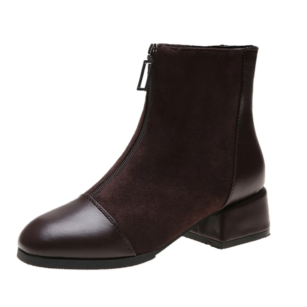 Г. Ботинки осень-зима женские коричневые, Черные ботильоны для женщин, женская обувь на толстом каблуке без шнуровки Bota Feminina 35-40#3 - Цвет: Коричневый