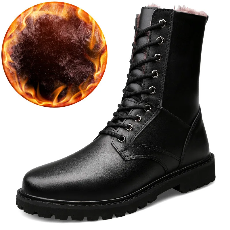 

2018 Winter plus Velvet Warm Hight-top Genuine Leather Martin Boots Casual Cotton Boots Split Cowhide Elevator Men's Boot
