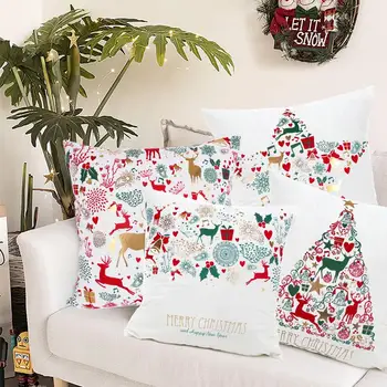 

FENGRISE 45x45 Christmas Cushion Cover White Bronzing Pillowcase Sofa Cushions Pillow Case Cotton Linen Pillow Covers Home Decor