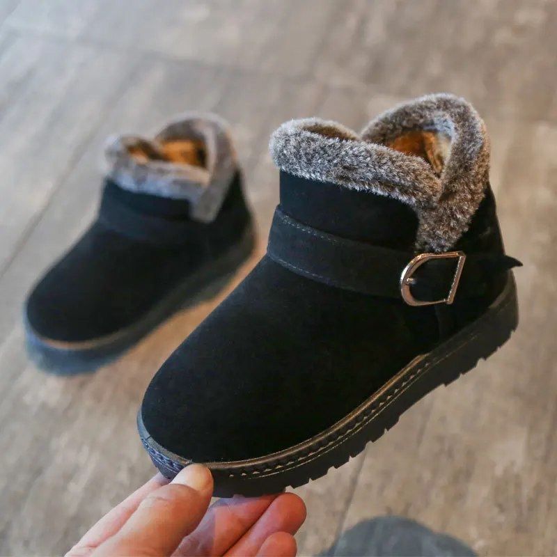 Детские ботинки; зимние ботинки для маленьких девочек; Легкие теплые плюшевые уличные ботинки - Цвет: Черный
