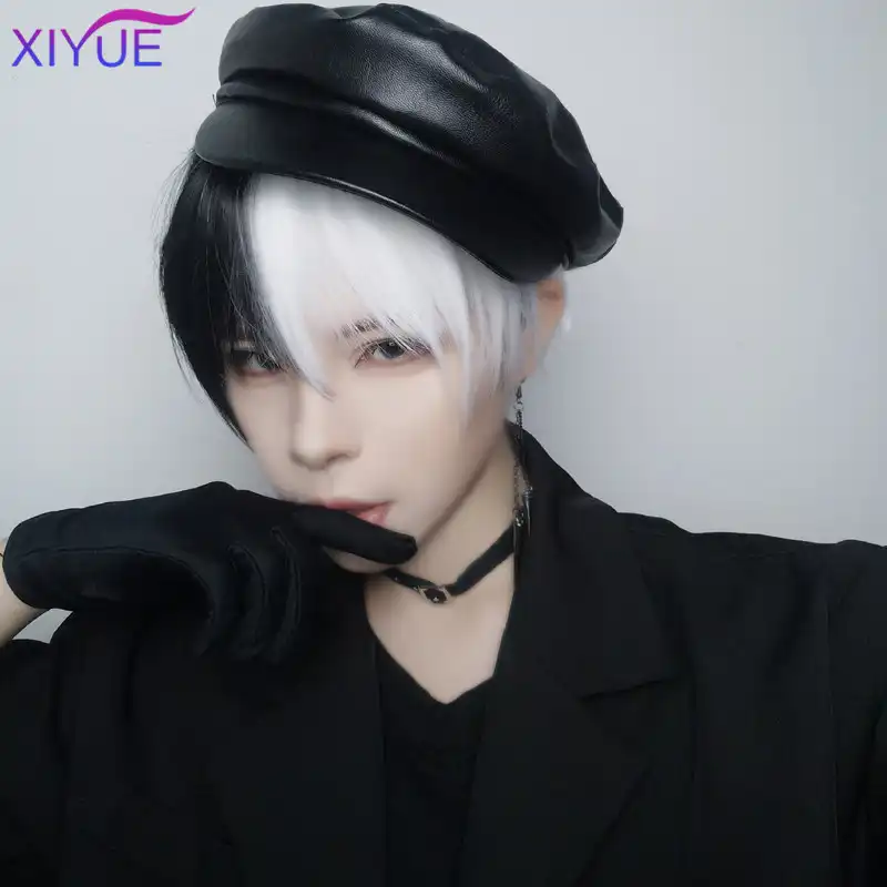 Xiyue Short Pix Cut Straight Black White Half Cosplay Anime Costume Halloween Wigs Synthetic Hair With Bangs For Men Boy Women Synthetic None Lace Wigs Aliexpress