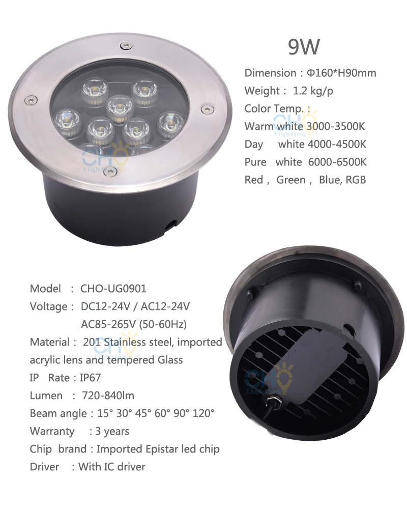 9w led undergrund light details