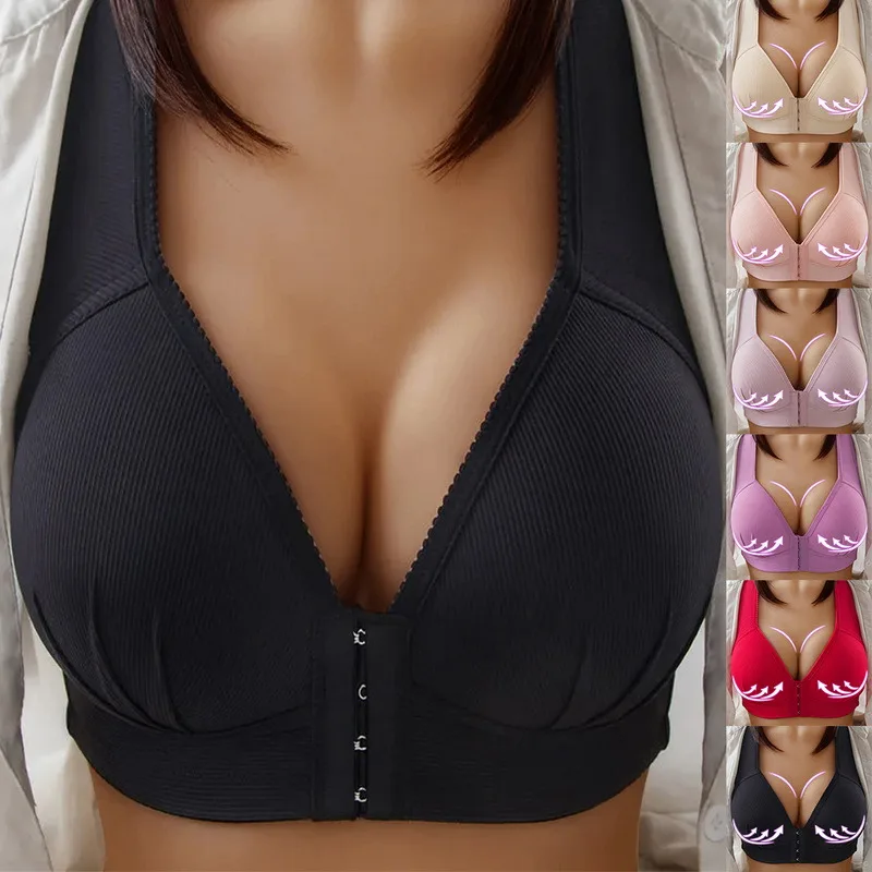 Sexy Push Up Bra Front Closure Solid Color Brassiere Wireless Bralette Breast Seamless Bras For Women Underwear Plus Size Drop