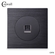 Coswall роскошный CAT6 RJ45 Интернет Джек шлифованный алюминий металлический панель компьютерная розетка настенная розетка для передачи данных рыцарь черный R12 серия
