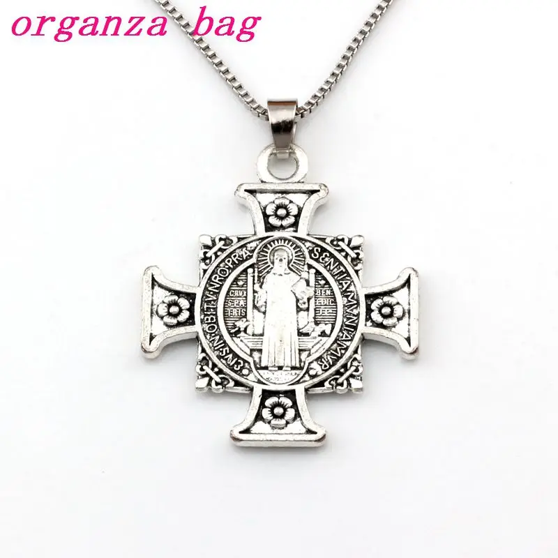 

20pcs Quis Et Dues Saint Michael Cross Medal Religious Pendant Necklaces 23.6inches 34x44.5mm Pendant A-517d