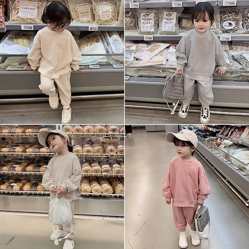 

2019 autumn winter new baby boys girls Korean loose leisure sweatshirt and pants two piece sets children sports clothing