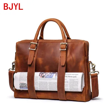 

New Men's Crazy Horse Leather Handbag genuine Leather Large Capacity men Computer Bag Cowhide Shoulder Diagonal Briefcase 15.6"