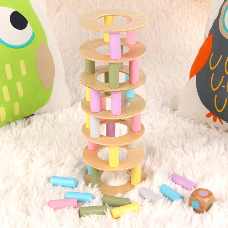 

Children's wooden toys macarons small stacks of high blocks color layered game puzzle children assembled building blocks toys