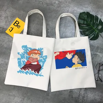 

Ponyo On The Cliff By The Sea Studio Ghibli Miyazaki Hayao Cartoon Print Shopping Bags Girls Fashion Casual Pacakge Hand Bag