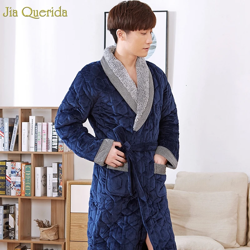 Luxury Men Robe Buy China Direct Mens Velvet Kimono Warm Robe Plus Size 3 Layer Padded Winter Fleece Thick Pajama Nightgown Men - Цвет: 1619