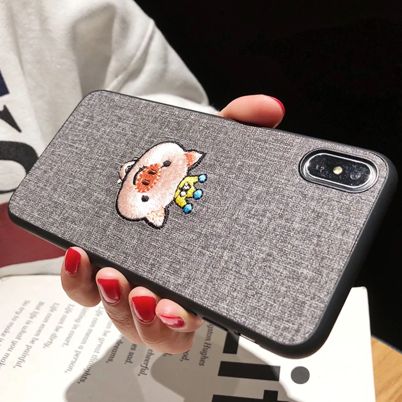 

Chinese style phone case for iPhone x xr xs max case for iPhone 7 8 plus 6 6s cases cover Embroidery Cat dog deer