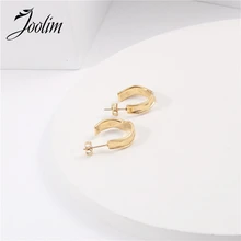 

Joolim High End PVD Plated Irreuglar Hoop Earring Tarnish Free Waterproof Stainless Steel Earring