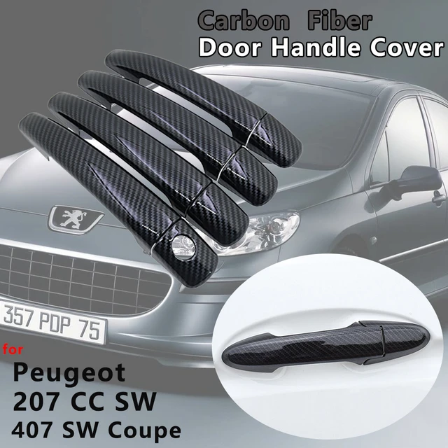 4 PCS Schwarz Glänzend Carbon Faser Tür Griff Abdeckung Fangen Trim Cap Set  Außen Auto Zubehör für Peugeot 207 CC SW 407 SW Coupe - AliExpress