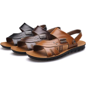 

Genuine Leather Shoes Men Sandals 2020 Summer Sandals Man Natural Leather Shoes Non-slip Male Beach Sandals KA672
