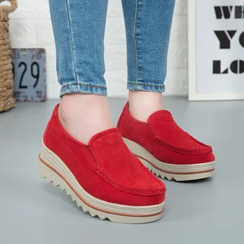

Spring autumn Women Shoes Platform Flats Sneakers Women Suede Leather Women Casual Shoes Slip On Flats Heels Creepers